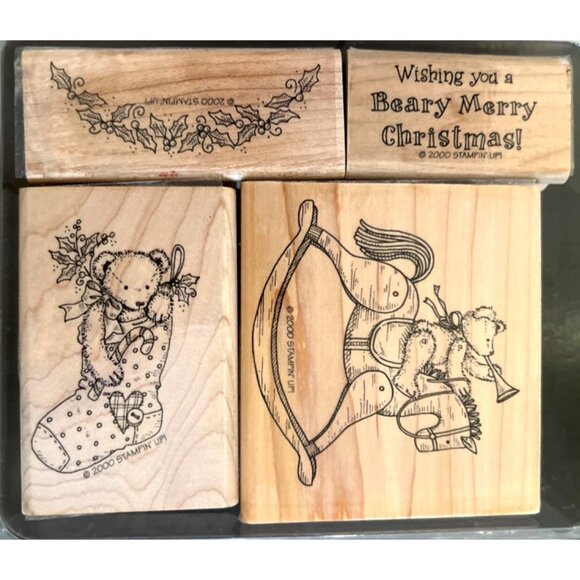 Stampin Up! 2000 Beary Merry Christmas Wood-Mounted Rubber Stamp Set - Picture 2 of 3